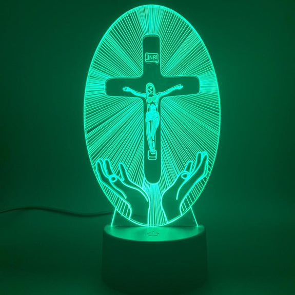 jesus cross night light green