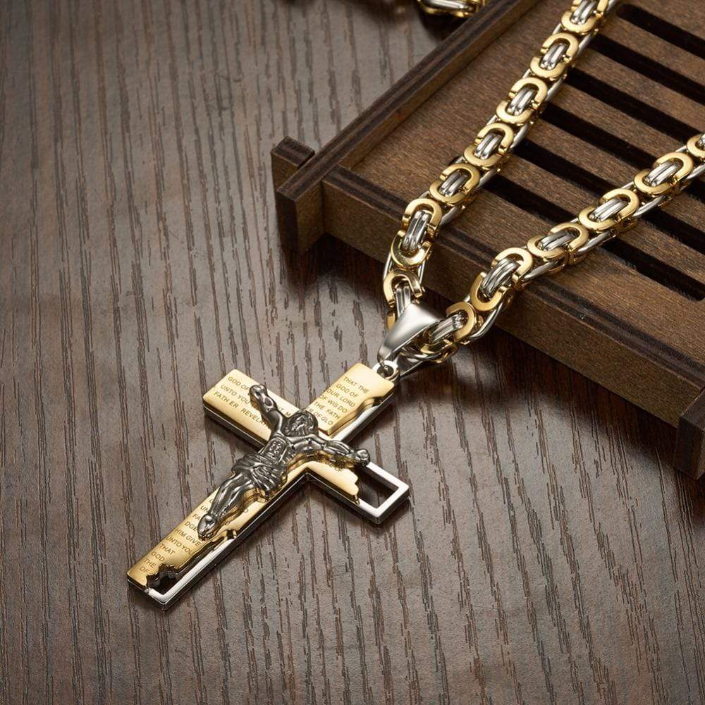 Gold Jesus Cross Necklace Lord's Guidance