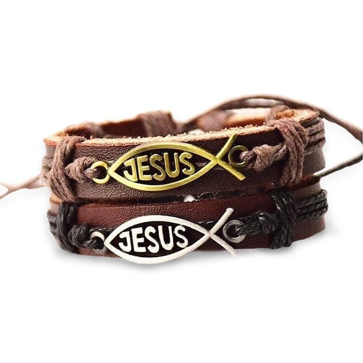 jesus-fish-leather-bracelet