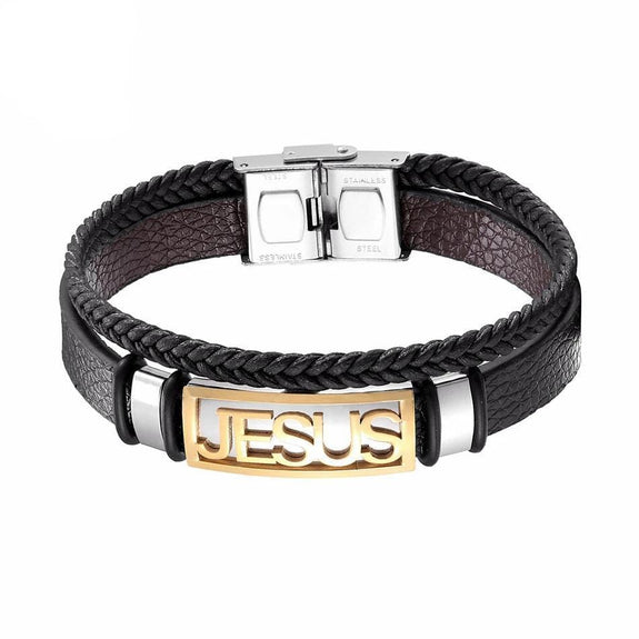 jesus leather bracelet gold