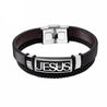 jesus leather bracelet silver