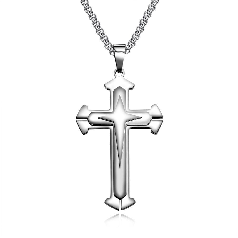Layered Cross Necklace Silver