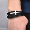 Black Leather Men's Bracelet with Cross