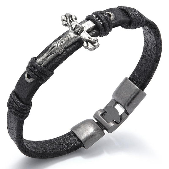 leather crucifix bracelet