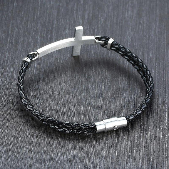 Sideways Cross Bracelet with Leather