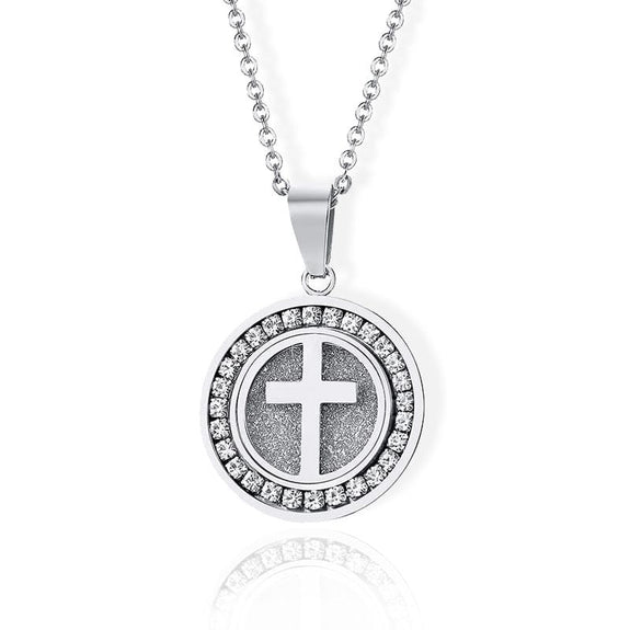 Medallion cross necklace silver