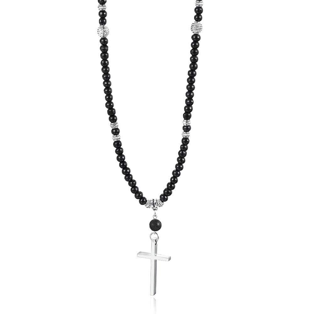 Men's Beaded Necklace With Cross