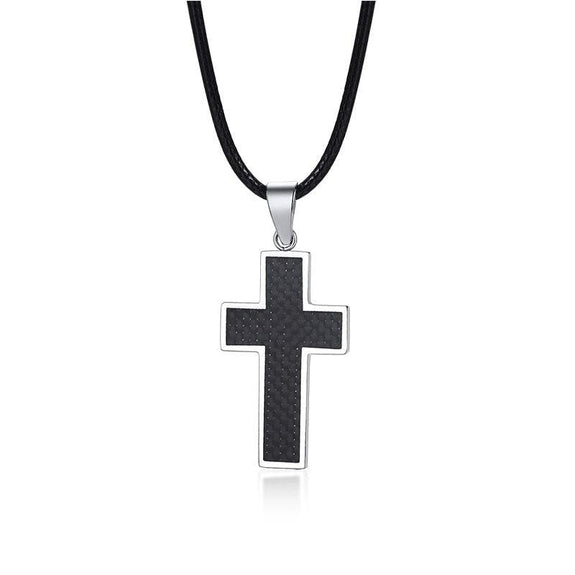 men's black carbon fiber cross necklace