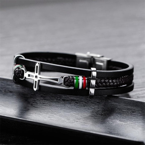 Sideways Cross bracelet with leather band