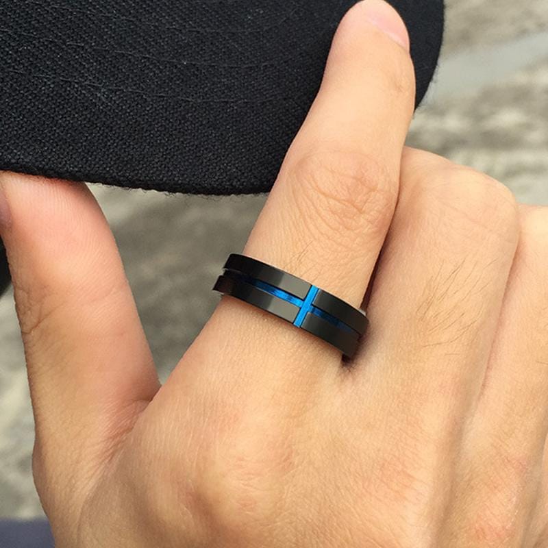 two tone cross ring blue for men