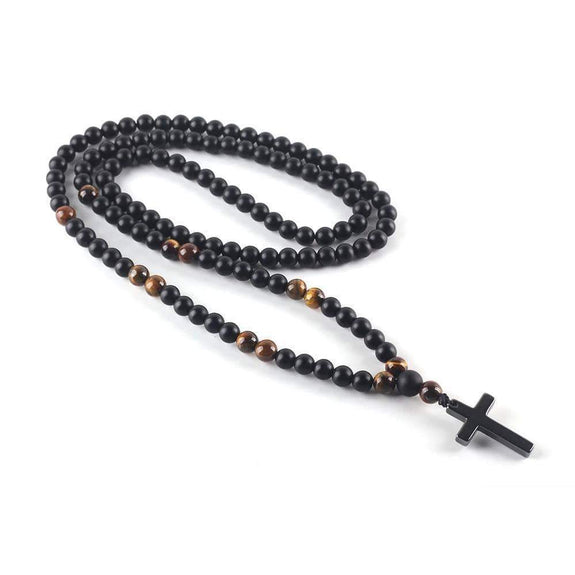 Men's Hip Hop 15mm MATTE BLACK Beads Guadalupe Rosary & Jesus Cross Necklace  BK | eBay