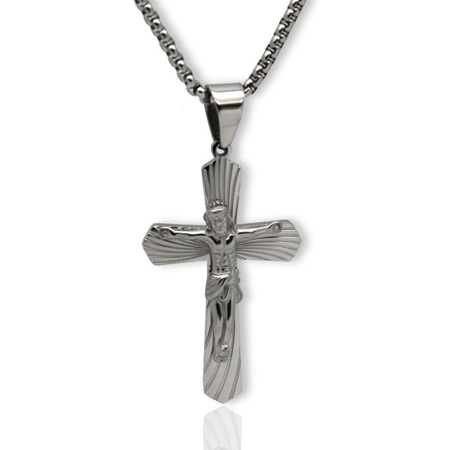 mens-catholic-cross-necklace steel