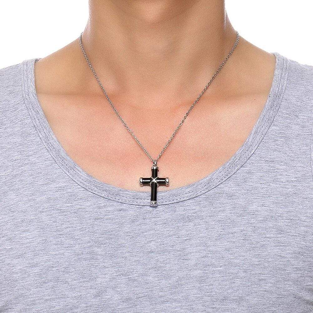 Men's Cross Urn Necklace for Ashes
