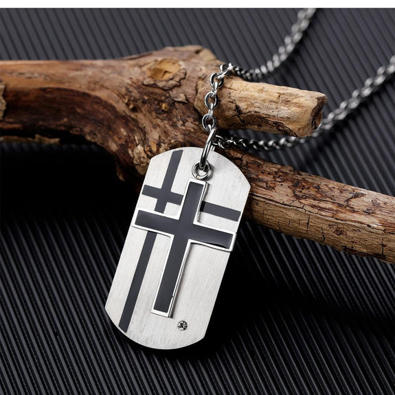 Cross Dog Tag Necklace for Men