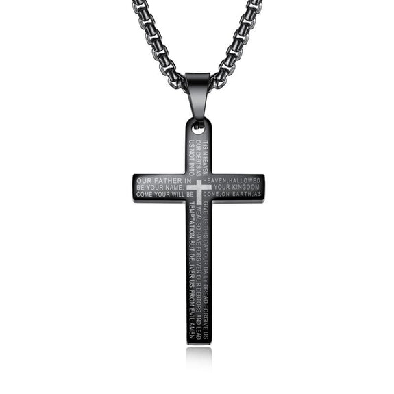Men's Cross Necklace Lord's Prayer