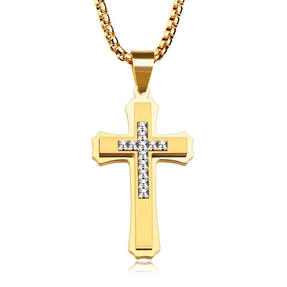Men's Gold Diamond Cross Necklace
