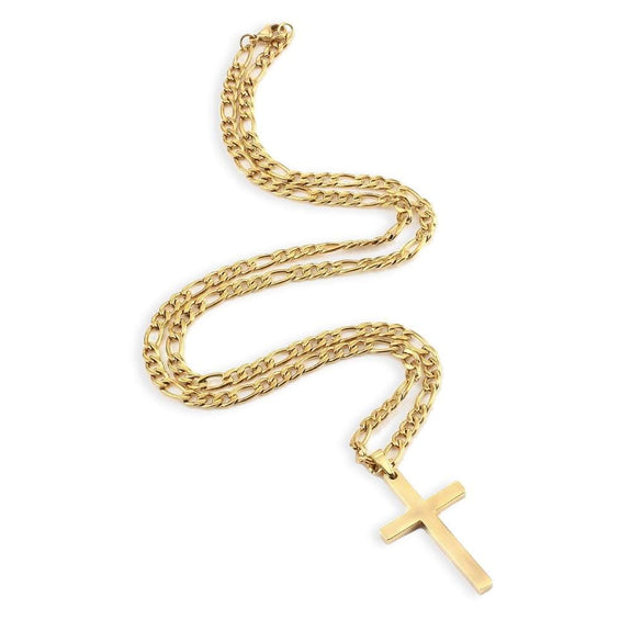 men's gold tone stainless steel cross necklace