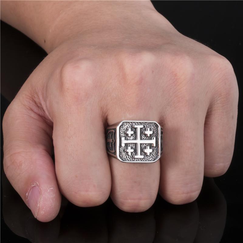 Jerusalem Cross Signet Ring Lord's Guidance - Main Image