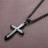 mens stainless steel cross necklace black chain
