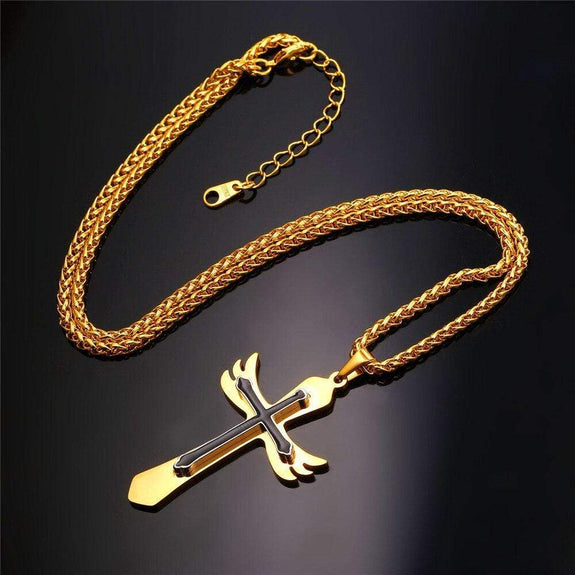 Men's Angel Cross Necklace Gold