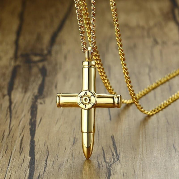 christian cross bullet necklace 