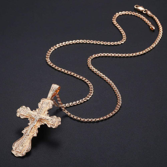 crucifix necklace with copper and chain
