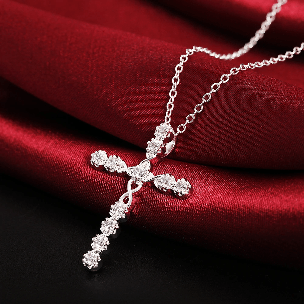 Adabele Sterling Silver Grace Cross Necklace - 18" Chain With Small Cross Pendant, Created Diamond Accent