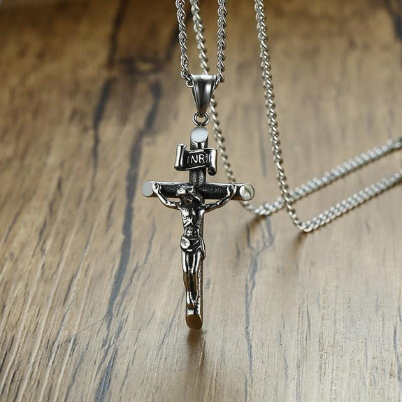 Cross Necklace with INRI Inscription