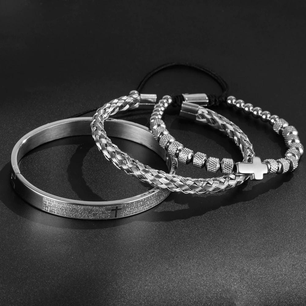 Men's Cross Bracelet  Padre Nuestro Set (3pcs)