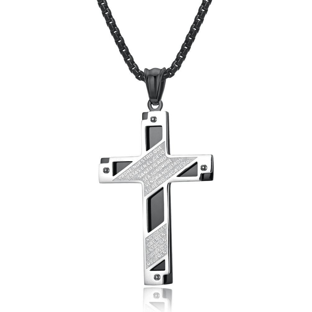 padre nuestro cross necklace black