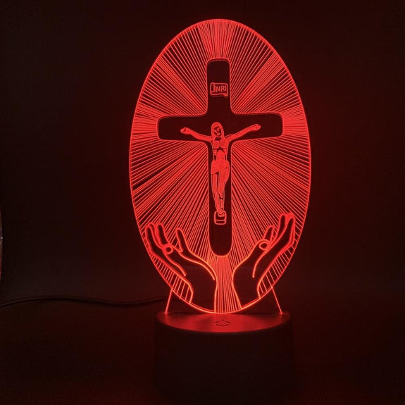 jesus cross night light red