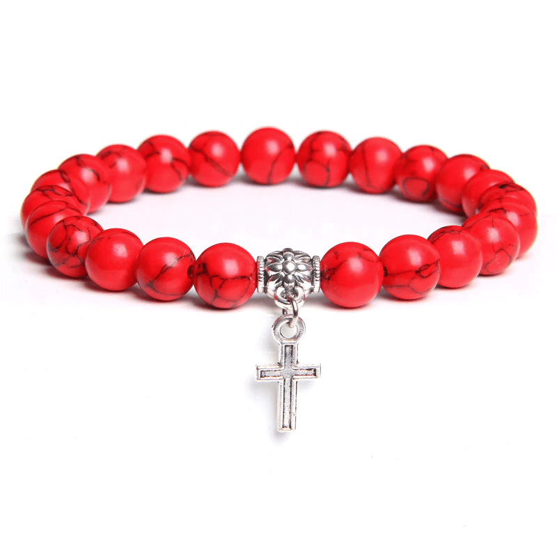 red stone cross charm bracelet