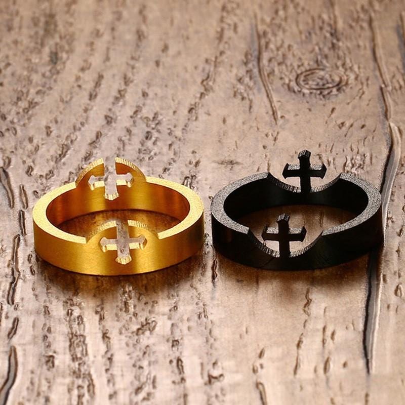 black and gold mens ring removable cross