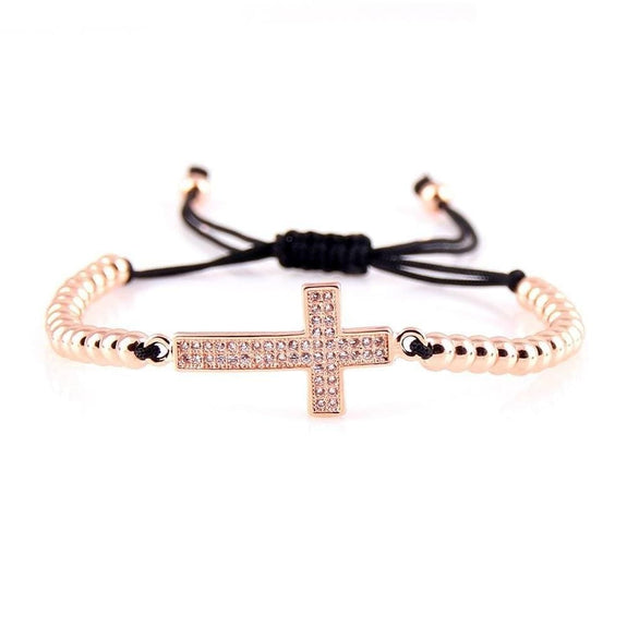 bead cross bracelet rope Rose gold