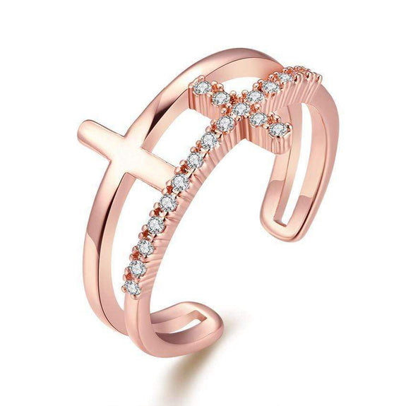 double cross ring rose gold