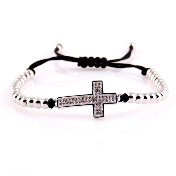 bead cross bracelet rope silver