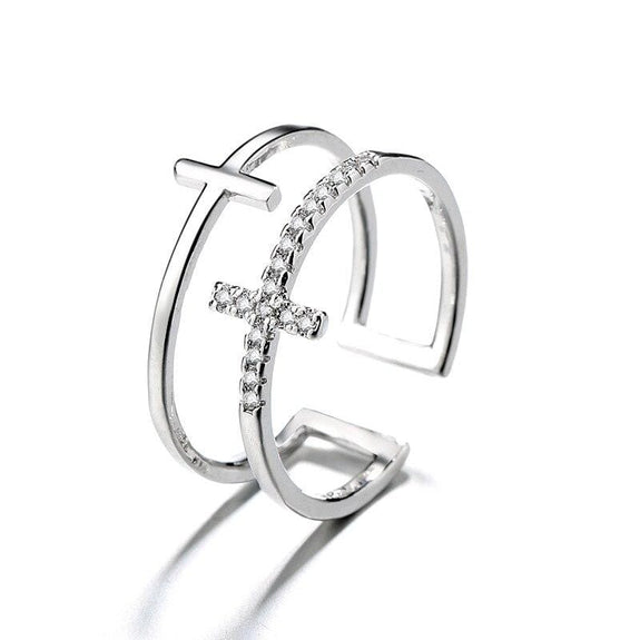 silver cross double ring