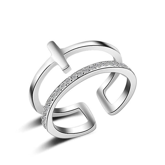 Adjustable Silver Cross Ring