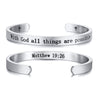 cuff bracelet with bible verse Matthew 19:26 silver