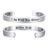 cuff bracelet with bible verse matthew 28:20 silver