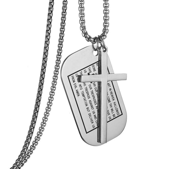 lord's prayer dog tag necklace silver