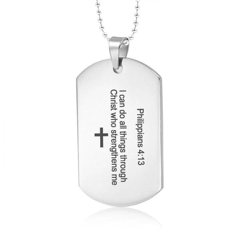 philippians 4:13 dog tag necklace silver
