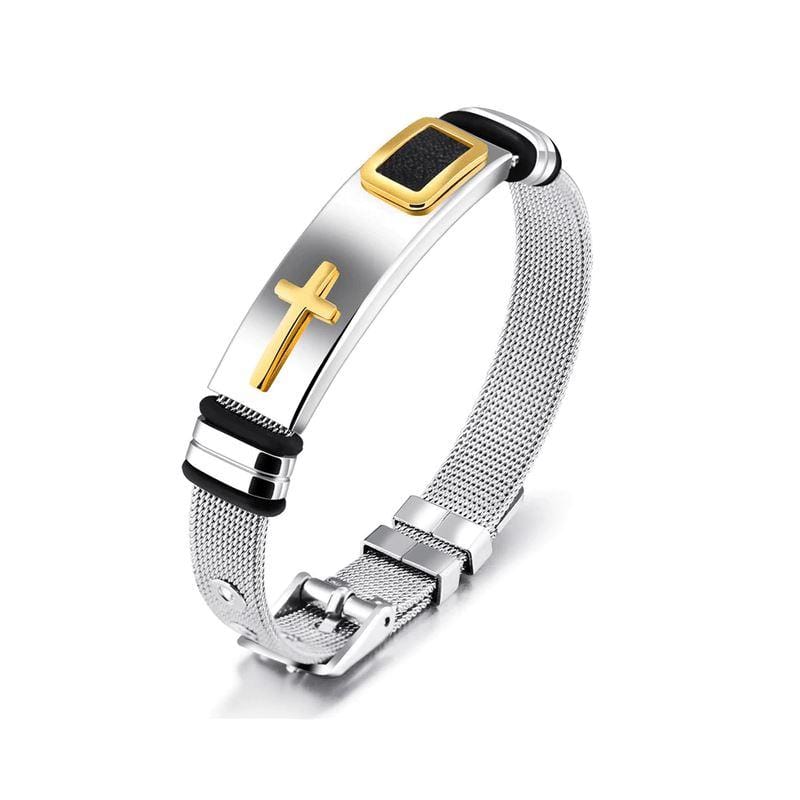 stainless steel cross bracelet gold