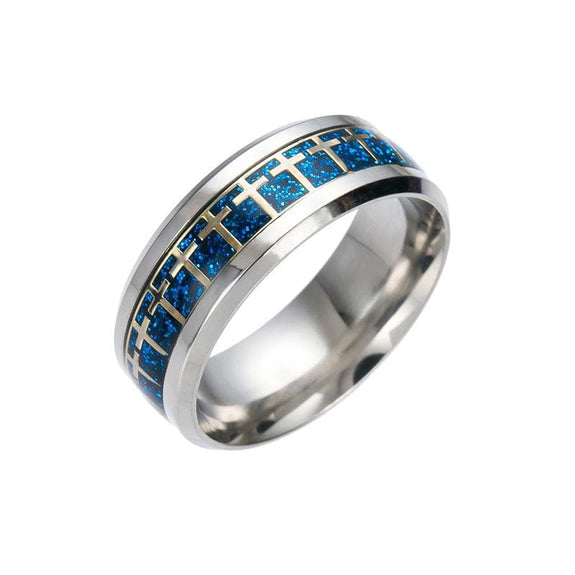 cross ring stainless steel blue