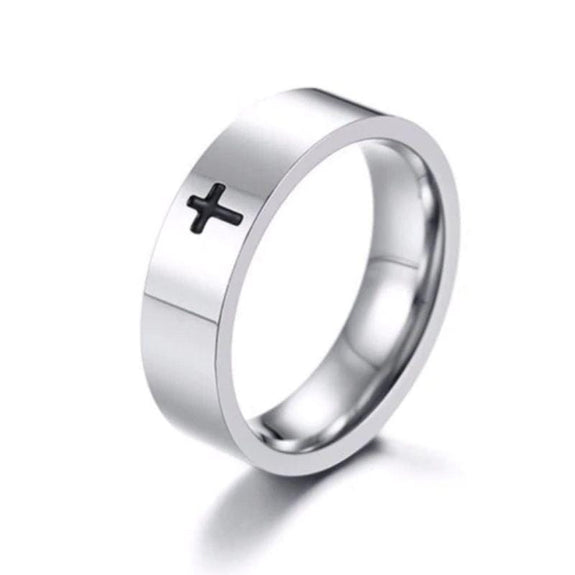 Stainless steel ring with cross