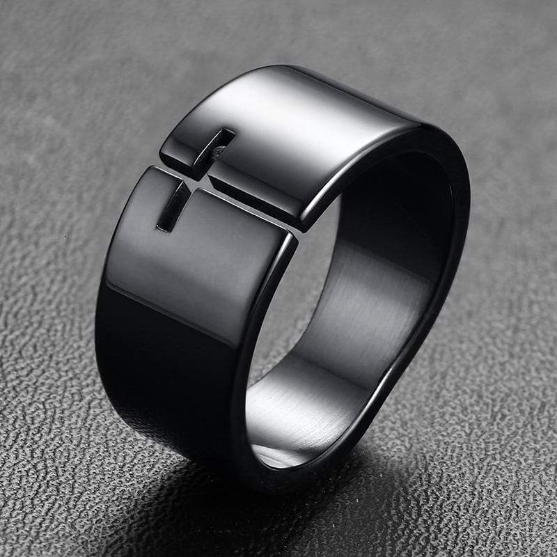 stainless steel black cross ring for men