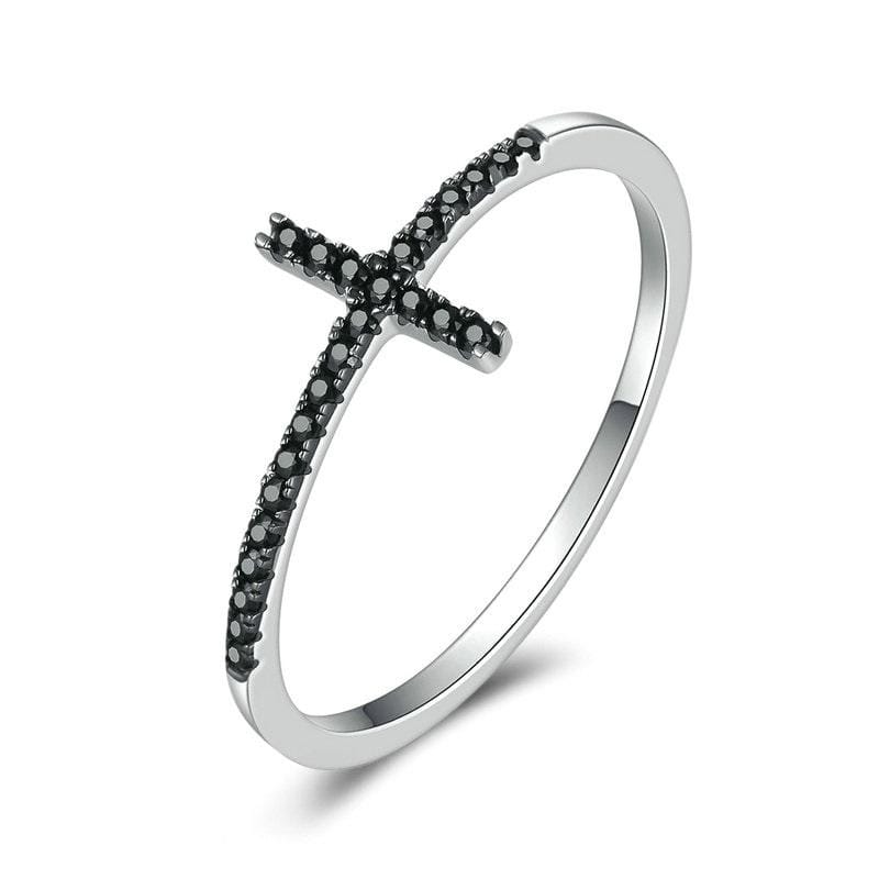 Sterling Silver Black Diamond Cross Ring