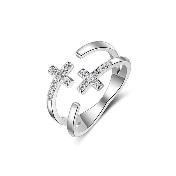 Sterling Silver Double Cross Ring