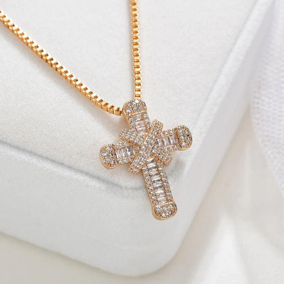 tiny diamond cross necklaces golden