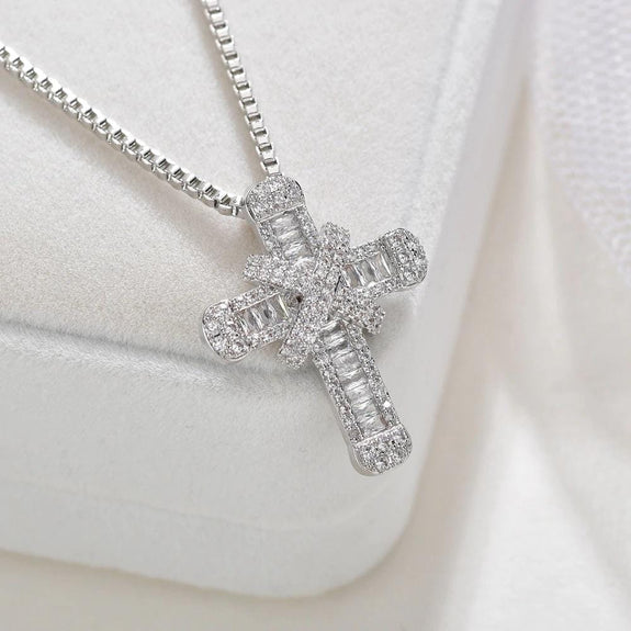 tiny diamond cross necklace steel